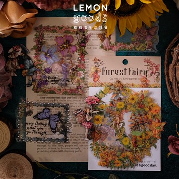 🍋檸檬青🍋現貨特價售完無補森林仙子系列植物花草復古邊框PET防水貼紙8款10張入手帳拼貼裝飾素材