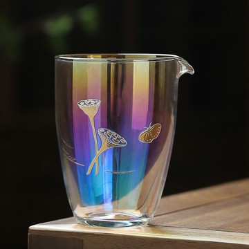 七彩金銀燒玻璃公道杯耐熱無憂茶海分茶器公杯茶漏套裝功夫茶配件