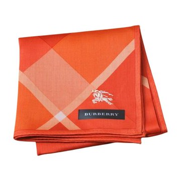 BURBERRY 黑橘色格紋騎士戰馬刺繡LOGO帕領巾(51CM)