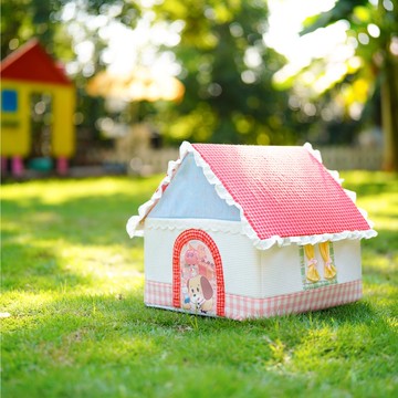 小房子 萬能收納盒 80s復古昭和收納筐 印花拼布布藝盒子