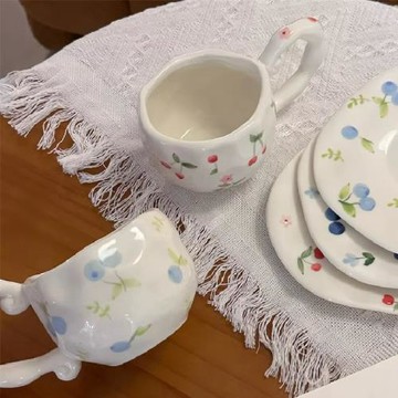 高顏值手繪陶瓷咖啡杯禮盒裝高級感伴手禮小清新花卉咖啡杯碟套裝