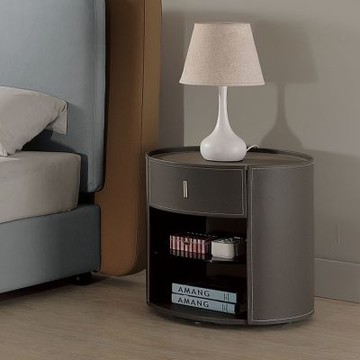 Boden-科尼1.6尺高級馬鞍皮革床頭櫃/玻璃圓形床頭櫃/單抽收納櫃/置物小邊櫃/小茶几-49x49x49cm