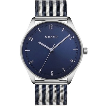 OBAKU 秋日時尚氣質腕錶-銀X條紋藍