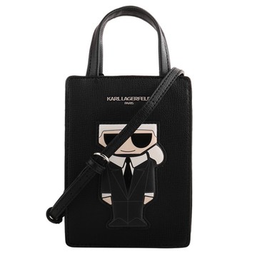 KARL LAGERFELD 西裝老佛爺防刮皮革斜背手機包(黑)