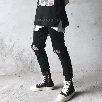 韓版暗黑系破洞顯瘦牛仔褲 牛仔褲 破洞牛仔褲 刀割 破洞 刷破牛仔褲 長褲 男生 BANG【MP49】