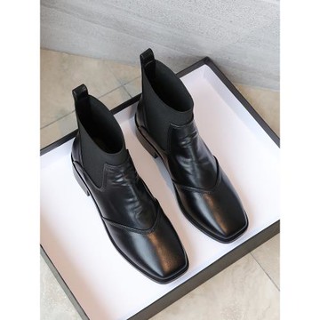 真皮短靴女秋冬季女鞋平底矮靴時尚瘦瘦靴34皮靴小個子33碼女靴子