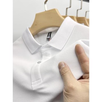 100%純棉下擺開叉POLO衫夏季男士短袖T恤帶翻領白色半袖上衣體恤