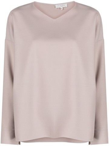 Antonelli - V-neck long-sleeved blouse - women - Polyester/Virgin Wool/Spandex/Elastane - 42 - Neutrals