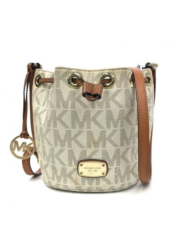 michael kors 白色 老花人造革水桶包 肩背包