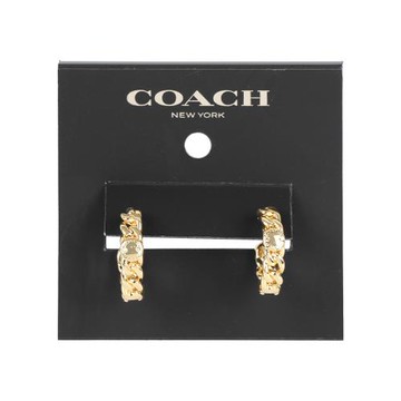 COACH 鉚釘及鎖鏈設計圓弧形針式耳環(金色)