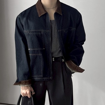 正韓時髦堅挺牛仔翻領拼接夾克外套 2色 YUPPIE 預購商品 1216