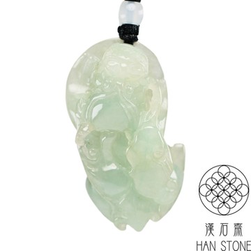 【漢石齋】天然翡翠A貨 貔貅玉佩吊墜 冰糯芙蓉種(19*36*14mm)