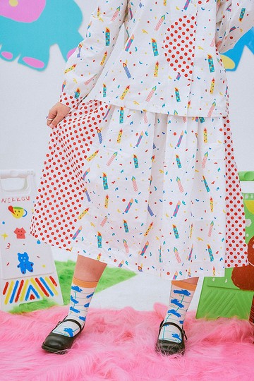 生日蠟燭 點點拼接長裙 蛋糕裙