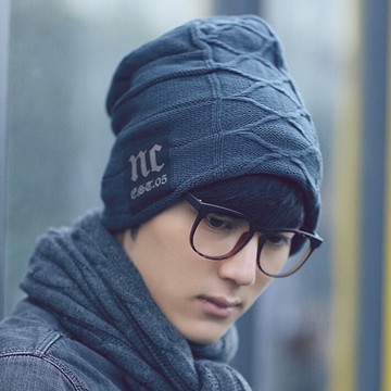 貼標帽子男士潮秋冬天雙層加絨加厚毛線帽針織帽街舞帽套頭帽