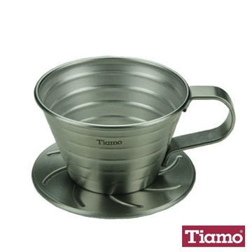 Tiamo K01不鏽鋼咖啡濾杯組附滴水盤量匙1-2人份(HG5049)