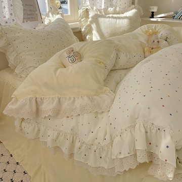 ins韓式風 水洗棉床包四件組 床上四件套 新款公主風床包組 花邊床包組 床單 被罩 三件套 雙人 雙人加大床包組