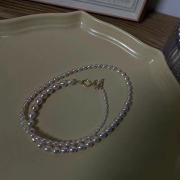 法式復古尺寸漸變天然珍珠精品TO搭扣百搭復古風格項鏈毛衣鏈