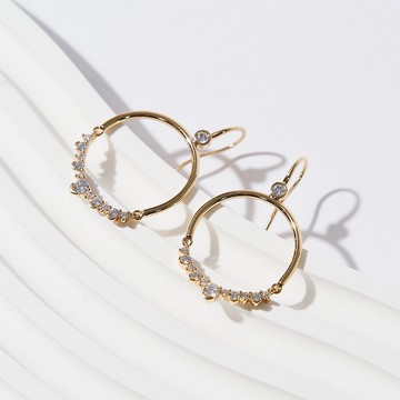 都會線條圓圈鑲鑽耳環 (共三色)