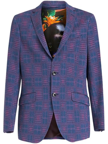 ETRO - hounds-tooth print blazer - men - Cotton/Linen/Flax/Polyester/Viscose/Cupro - 58 - Blue
