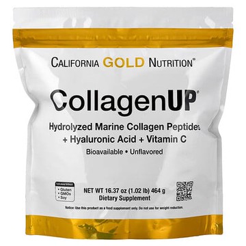 California Gold Nutrition, CollagenUP®，水解海洋膠原蛋白肽 + 透明質酸和維生素 C，原味，1.02 磅（464 克）