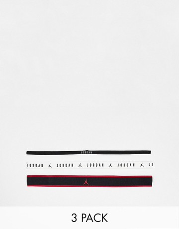 Nike Jordan 3 pack mixed width hair bands in black white and red-Multi