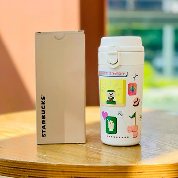星巴克杯子2026新年禮物夏像素熊店長遊戲探險彈蓋款可愛小巧不鏽鋼便攜保溫杯子