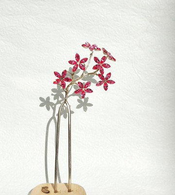 粉色花簪 黃銅 × 施華洛世奇 日本製手工 Luan. Kanzashi Ate