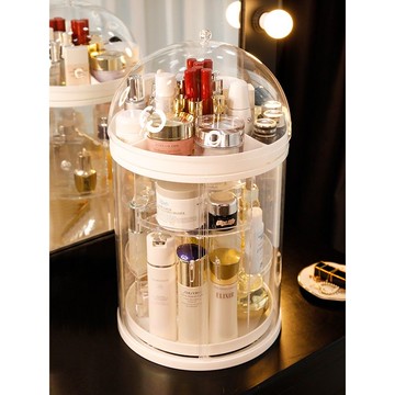 旋轉化妝品收納盒防塵網紅梳妝臺口紅護膚品架子置物架桌面大容量