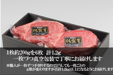 「定期便全12回」佐賀牛シャトーブリアン1枚200g『合計1.2kg』を12回！ 寄附翌月から発送