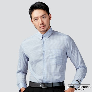 【Emilio Valentino】商務長袖襯衫-藍綠格