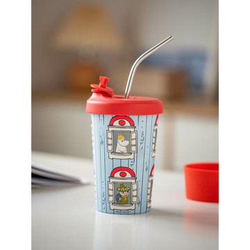 Moomin芬蘭姆明隨手杯可愛卡通外帶咖啡隨行杯帶杯套防燙吸管杯子