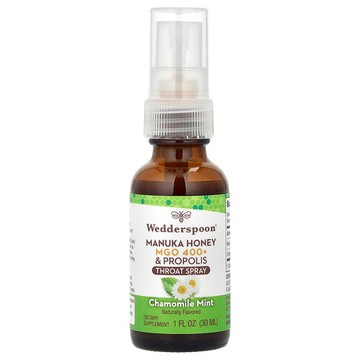 Wedderspoon, 麥盧卡蜂蜜和蜂膠喉嚨噴霧，洋甘菊薄荷味，MGO 400+，1 液量盎司（30 毫升）