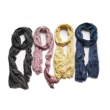 薄棉小圍巾 秋褶皺細窄小尺寸紗巾 輕薄透氣不起球100%棉小絲巾