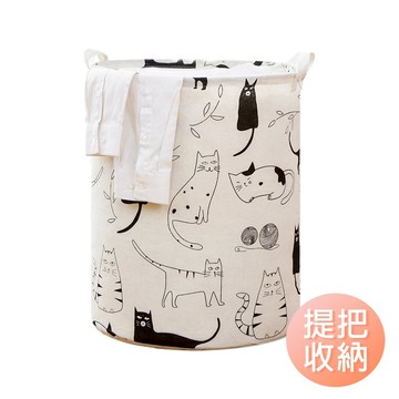 棉麻收納桶 多功能大開口髒衣籃 洗衣籃 玩具收納桶 垃圾桶 提把收納袋-雪倫小舖
