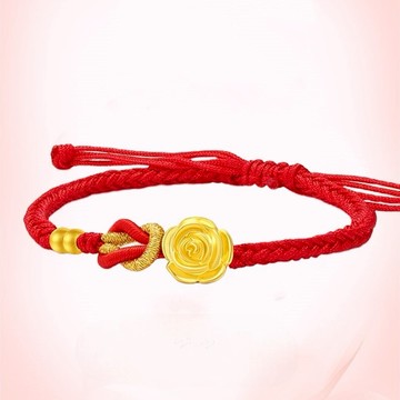 💝新年快樂🌠快速出貨【OCTOBER 16Th】999純金玫瑰2顆小金珠編織紅繩手鍊   開運 生日禮物 閨蜜禮物 情人節禮物 女友禮物 交換禮物 純銀手鍊 客製化禮物
