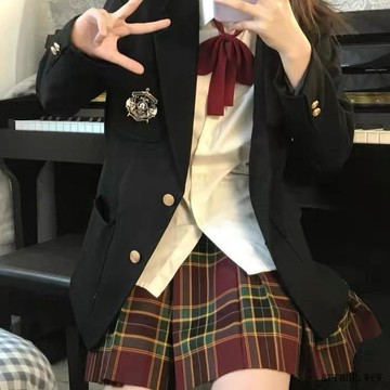 【西裝服】👍 日系學院風jk制服校供感西服套裝正版全套秋冬黑色西裝學生外套女