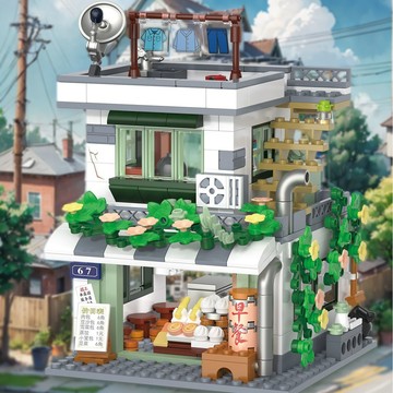 臺灣出貨🔥 積木建築 小屋 diy小房間 兼容積木 複古8090年代建築街景維修早餐店迷你顆粒拚裝兒童男女孩積木玩具