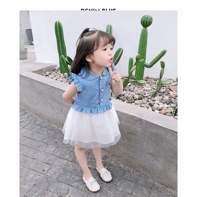 子供服 女の子 ワンピース ジャンパースカート ノースリーブ フォーマル 結婚式 お出かけ着 デニム 切り替え子どもワンピース ふわふわスカート 夏 ワンピ 通販 Lineポイント最大0 5 Get Lineショッピング