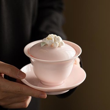 手工捏花三才蓋碗花朵陶瓷女士高檔泡茶碗敬茶碗家用茶具不燙手