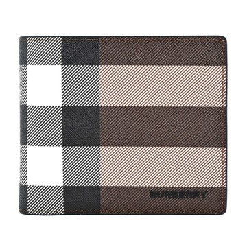 BURBERRY  經典格紋帆布8卡對開短夾（暗樺木棕色）_廠商直送