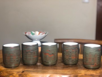 日本中古回流常滑燒名家云仙作 本山綠泥 攪泥湯吞 茶杯