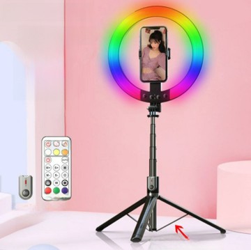 RGB補光燈直播支架 LED彩色跑馬燈手機自拍杆三腳支架