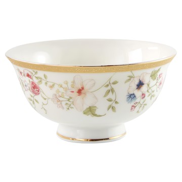 JUST HOME 新骨瓷飯碗5入組 高足設計防燙手 色調溫潤自然  繁花祕境  Rice Bowls  1組