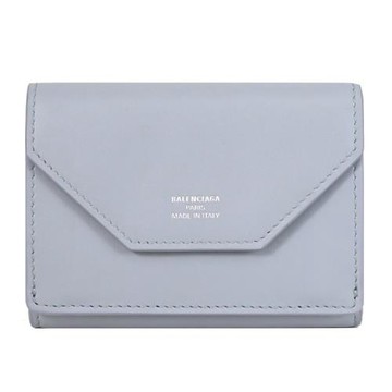 BALENCIAGA 巴黎世家 736730 燙銀LOGO信封式三折零錢短夾.淺灰藍