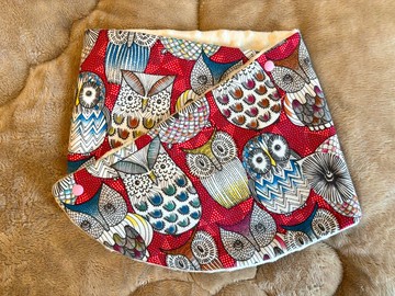 Hush Baby手工兩用兒童脖圍領巾 M (紅底貓頭鷹 奶油白)