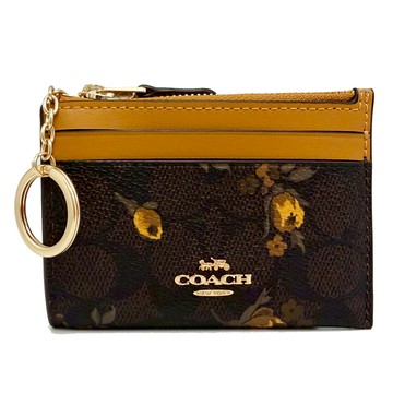 【COACH】C LOGO悠遊卡夾鑰匙零錢包(深咖/花卉)