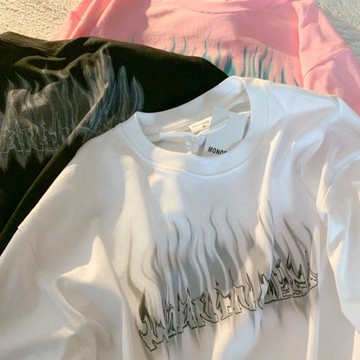 港風chic長袖t恤女春夏薄款打底衫設計感oversize學生寬松上衣服