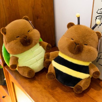 新款變身蜜蜂水豚毛絨玩具可愛烏龜卡皮巴拉豚鼠公仔兒童陪伴玩偶