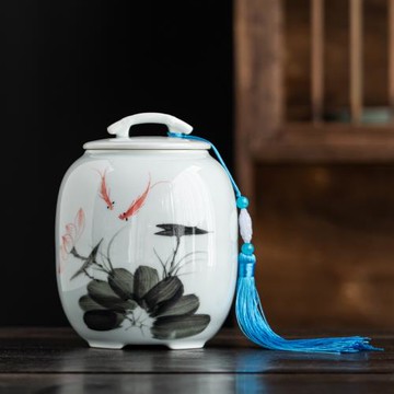 琛森手繪青瓷陶瓷茶葉罐密封儲存罐精品高檔家用防潮綠茶普洱茶罐