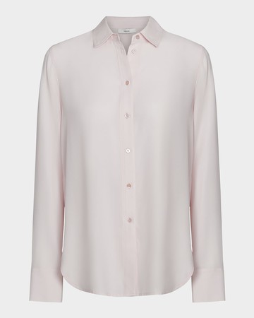 Slim-Fitted Stretch Silk Button-Front Blouse